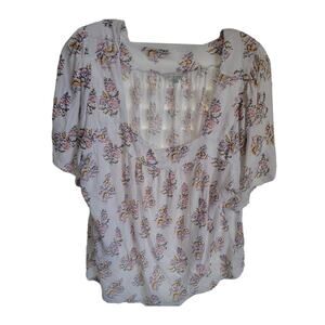 Y2K Lucky Brand Women's Top Size XXL Baby Doll Super Flutter Sleeve Square Neck